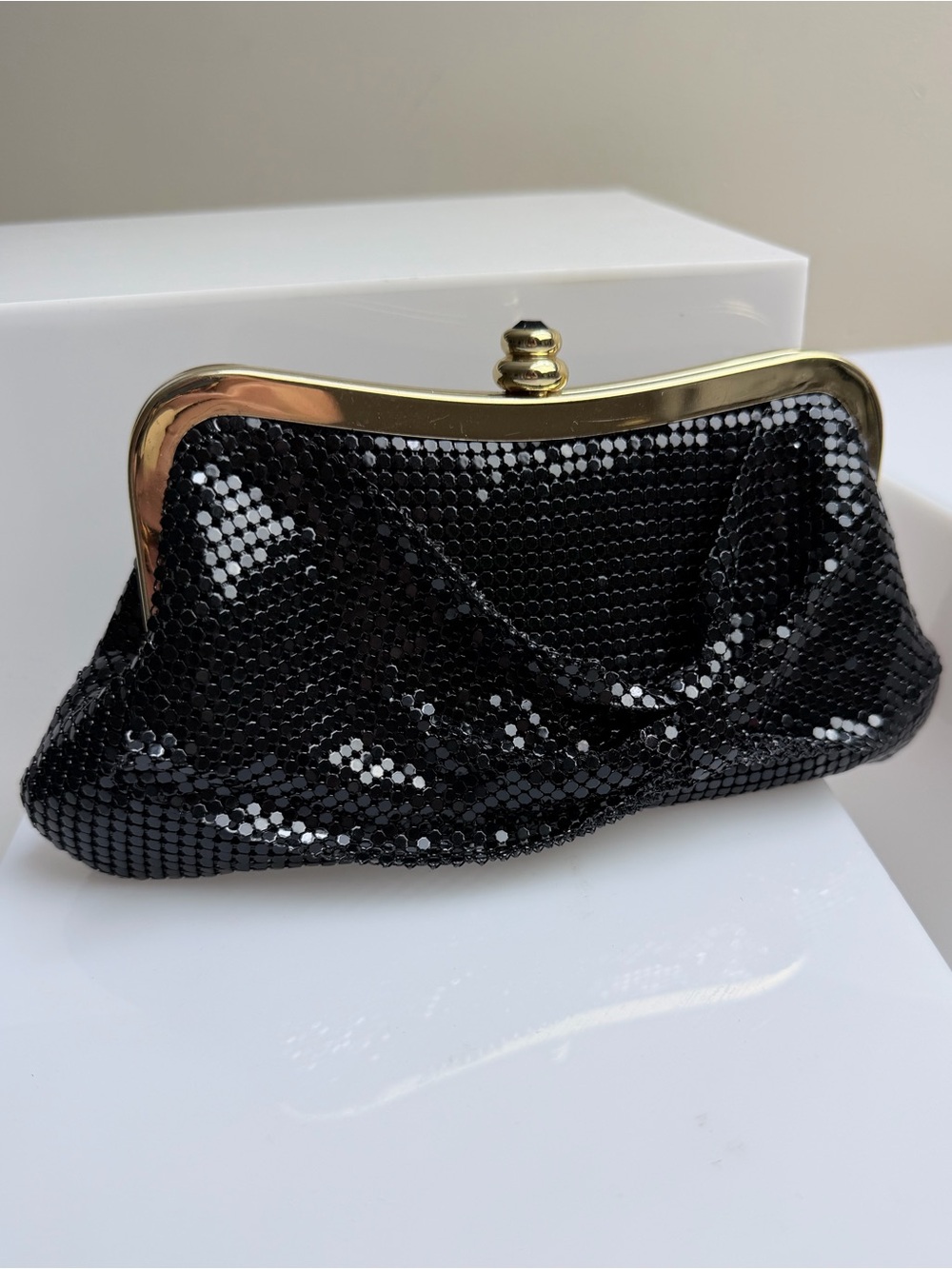 Vintage Arden B Mesh Black and Gold Evening Bag Clutch NWT